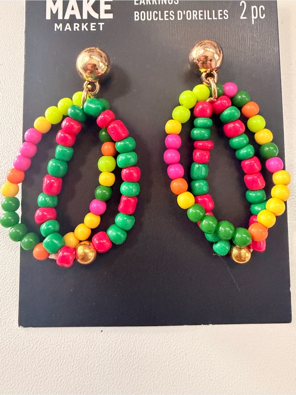 Make Market Colorful Beaded Hoop Earrings – Gold Tone – New